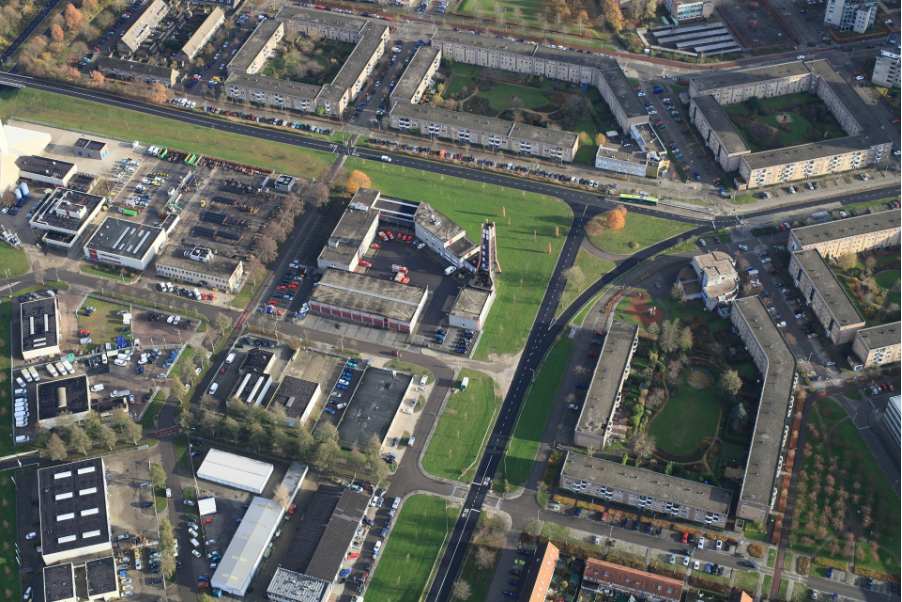 Luchtfoto met Slangentoren, foto Brandweer Almere